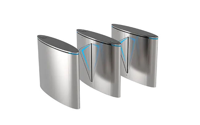 Flap Barrier Gates in the UAE: Combining Secure Access with Modern Design 2 Multi-lane stainless-steel flap barrier gate configuration