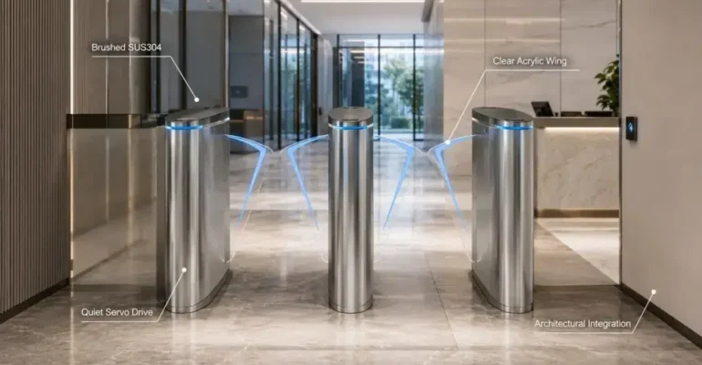 Modern flap barrier gates for office access control in the UAE